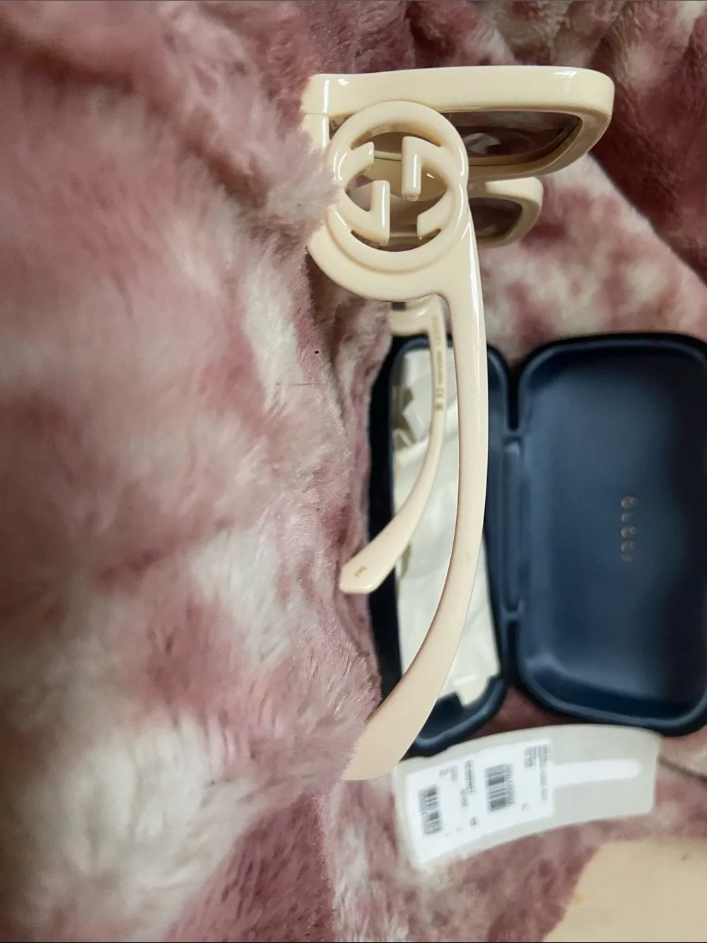 Gucci Cream Oversized Square Sunglasses with Brown Lenses